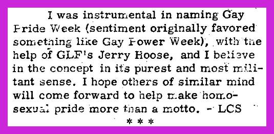 ["Gay Pride" origin proof: original paragraph of 1971 claim]